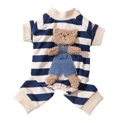 Cute Bear Striped Dog Home Clothes Cat Pet Outfit Cozy Animal Pajamas for Pets - Brown - S