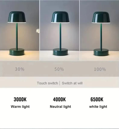 Dark Green Modern Minimalist LED Table Lamp - Rechargeable Touch Control Desk Light