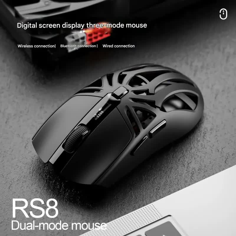 Tri-Mode Wireless Gaming Mouse - 1KHz Polling, 10000 DPI, Digital Display, Lightweight 73g(grey)