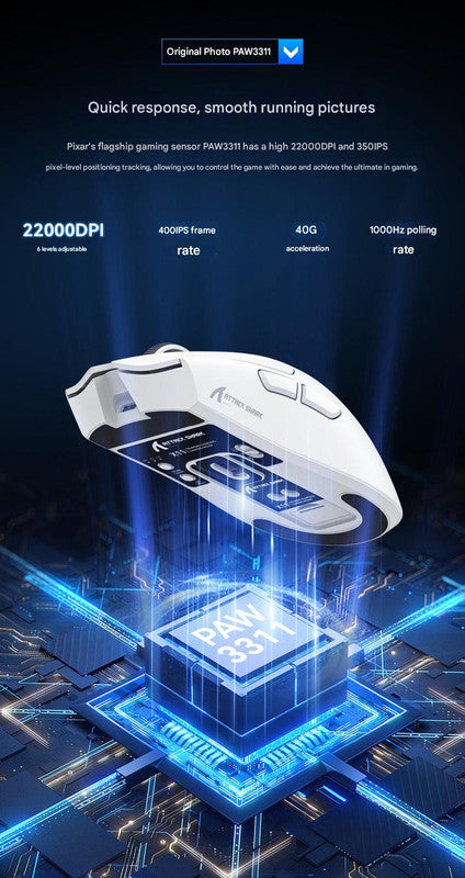 High-Performance Tri-Mode Wireless Gaming Mouse - 22000 DPI, Rechargeable, with RGB Charging Dock(white)
