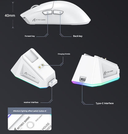 High-Performance Tri-Mode Wireless Gaming Mouse - 22000 DPI, Rechargeable, with RGB Charging Dock(black)