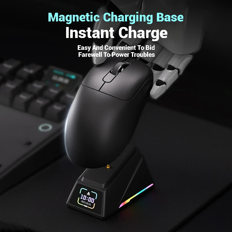 Tri-Mode Wireless Gaming Mouse with 8000Hz Polling Rate, PAW3950 Sensor & Magnetic Charging Dock(White)