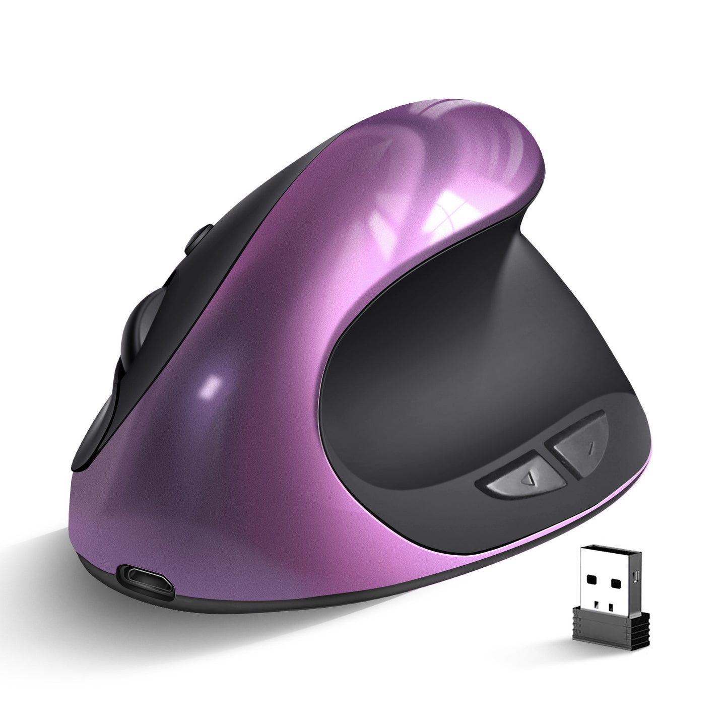 Purple 3rd Gen Vertical Wireless Mouse with USB-C Charging - Ergonomic 2.4G Silent Click Design for Office and Laptop Use