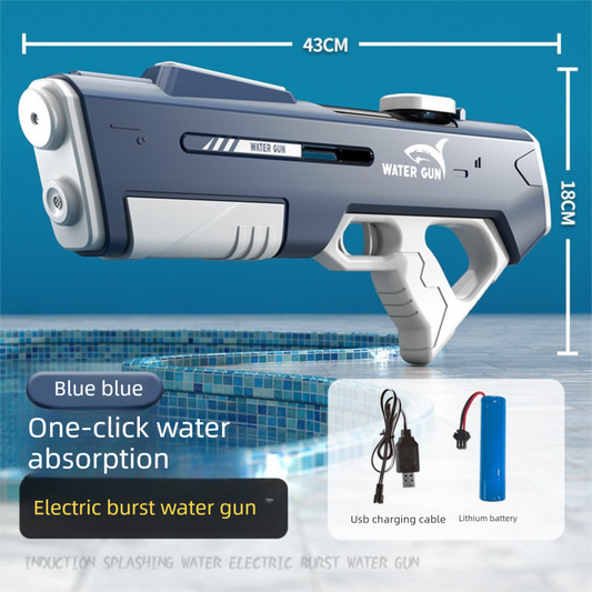 Electric Water Gun Auto Refill 43cm High Pressure Blaster Toy Rechargeable Squirt Soaker for Kids & Adults Blue