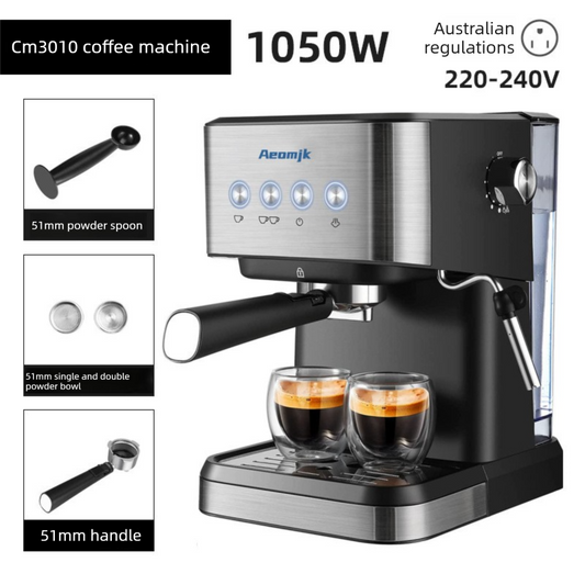 Premium Espresso Coffee Machine with Touch Control Panel & Steam Milk Frother 1050W Stainless Steel CM3010 (AU Plug)