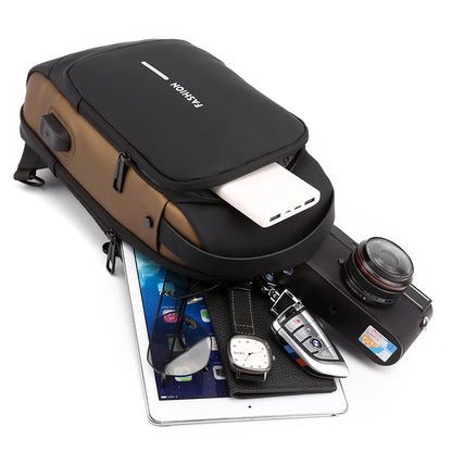 Blue Gold High Capacity Anti-Theft Tactical Chest Bag - Waterproof Leather-Film Sling with USB Charging & TSA Password Lock