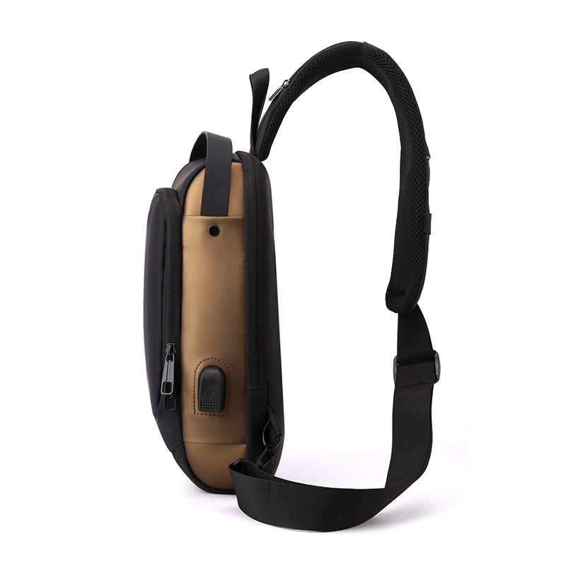 Blue Gold High Capacity Anti-Theft Tactical Chest Bag - Waterproof Leather-Film Sling with USB Charging & TSA Password Lock