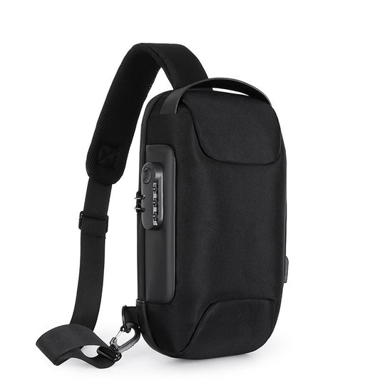 Black Lightweight Anti-Theft Tactical Chest Bag - Waterproof Security Sling Bag with 3-Digit Password Lock & Smart USB Charging Port