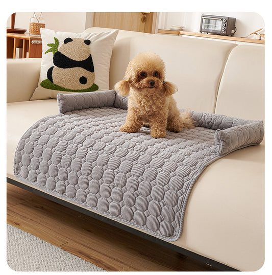 Light Grey Pet Sofa Protector & Calming Bolster Bed with Diamond Lattice - 75x75CM Thickened Non Slip Furniture Cover for Cats & Dogs