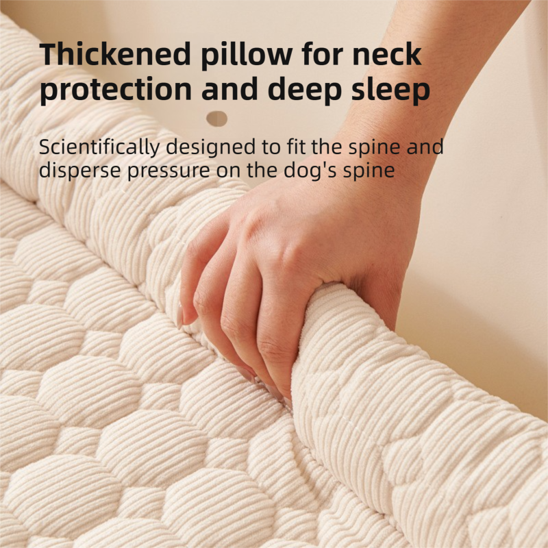 Dark Grey Pet Sofa Protector & Calming Bolster Bed with Cable Knit - 75x75CM Thickened Non Slip Furniture Cover for Cats & Dogs