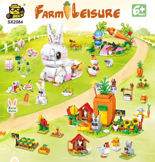 24-in-1 Easter Bunny Carrot Manor Blind Box Creative Building Block Set (758PCS) - Cute Animal Small Particle Bricks