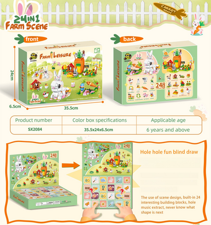 24-in-1 Easter Bunny Carrot Manor Blind Box Creative Building Block Set (758PCS) - Cute Animal Small Particle Bricks