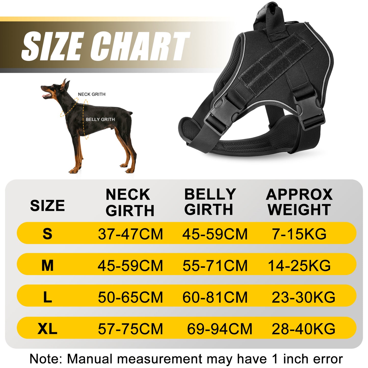 L Black Professional Tactical No-Pull Dog Harness | Reflective Breathable Mesh Vest | Heavy Duty Training Gear with Control Handle