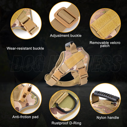 L Black Professional Tactical No-Pull Dog Harness | Reflective Breathable Mesh Vest | Heavy Duty Training Gear with Control Handle