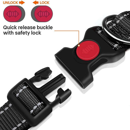 Pink 5pcs Tactical Reflective Dog Collar with Quick-Release Safety Lock | Neoprene Padded Nylon | GPS Tracker Pouch Compatible