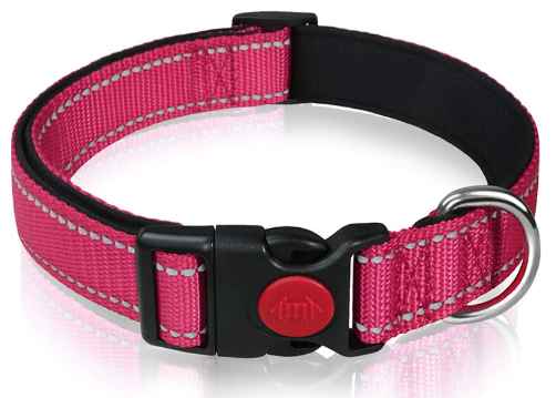 Rose Red 5pcs Tactical Reflective Dog Collar with Quick-Release Safety Lock | Neoprene Padded Nylon | GPS Tracker Pouch Compatible