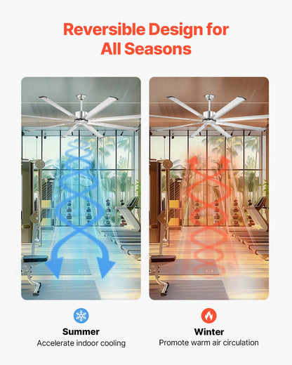 VEVOR 213 cm Ceiling Fan No Light, 6-Speed Remote Control, Aluminum 8-Blade, Reversible DC Motor, Modern Low Profile Flush Mount Fan for Bedroom, Living Room, Patio, Indoor/Outdoor, Brushed Nickel