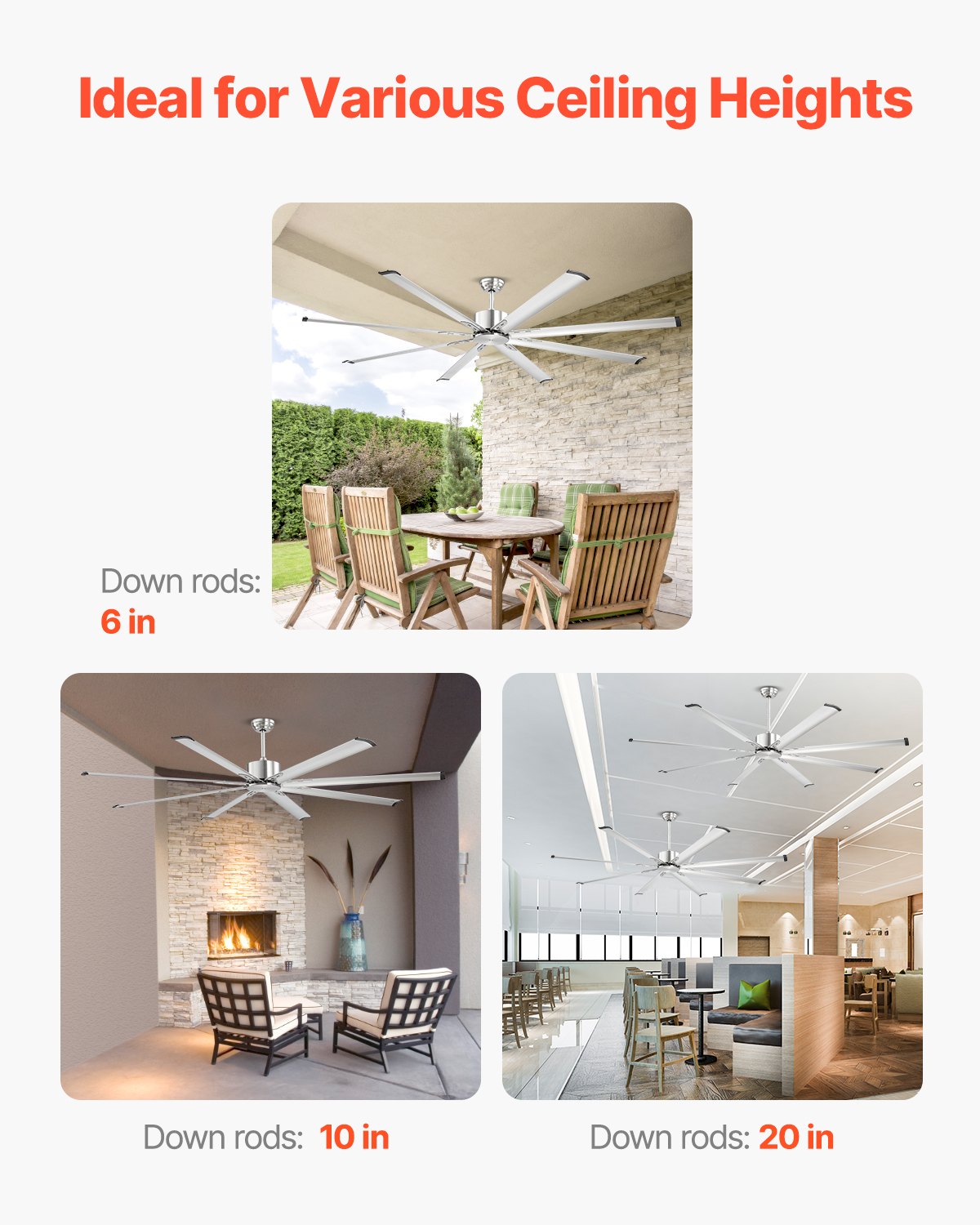 VEVOR 213 cm Ceiling Fan No Light, 6-Speed Remote Control, Aluminum 8-Blade, Reversible DC Motor, Modern Low Profile Flush Mount Fan for Bedroom, Living Room, Patio, Indoor/Outdoor, Brushed Nickel